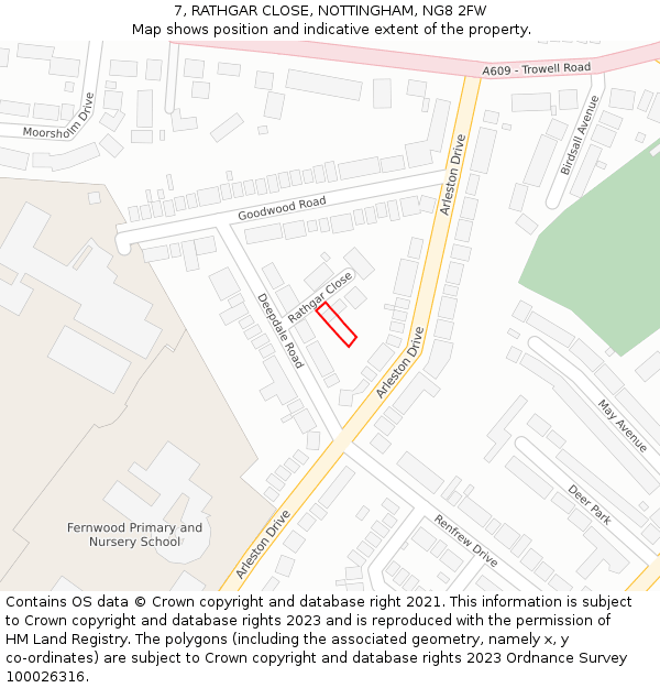 7, RATHGAR CLOSE, NOTTINGHAM, NG8 2FW: Location map and indicative extent of plot