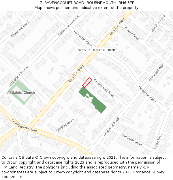 7, RAVENSCOURT ROAD, BOURNEMOUTH, BH6 5EF: Location map and indicative extent of plot