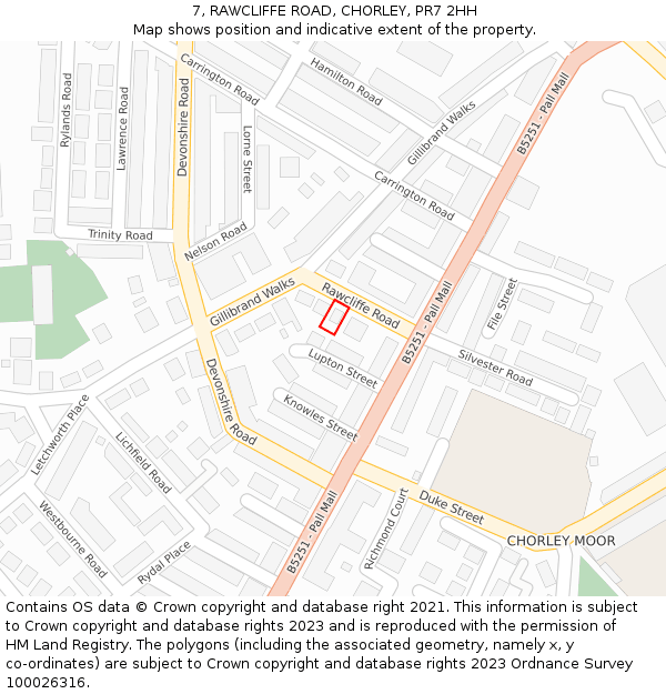 7, RAWCLIFFE ROAD, CHORLEY, PR7 2HH: Location map and indicative extent of plot