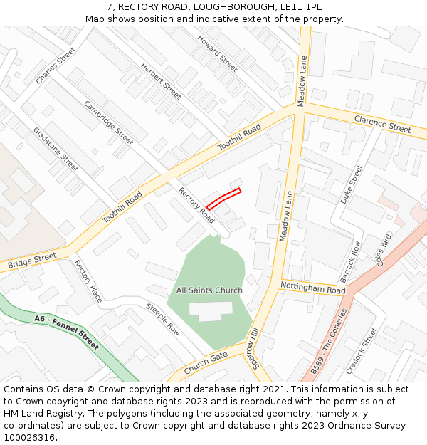 7, RECTORY ROAD, LOUGHBOROUGH, LE11 1PL: Location map and indicative extent of plot