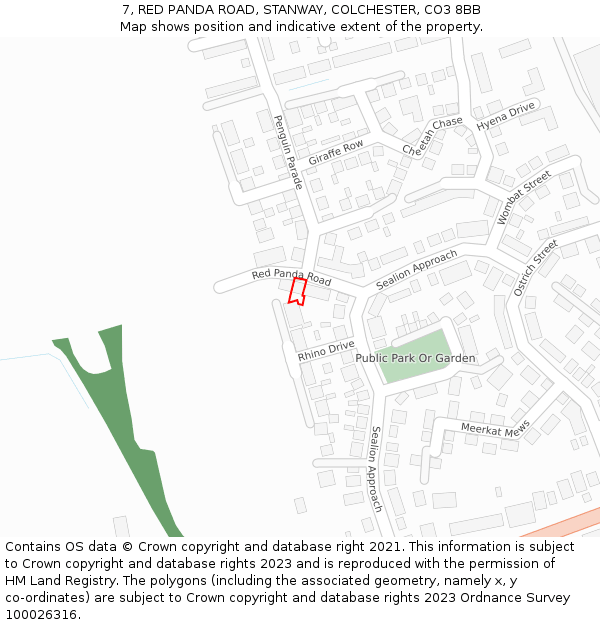 7, RED PANDA ROAD, STANWAY, COLCHESTER, CO3 8BB: Location map and indicative extent of plot