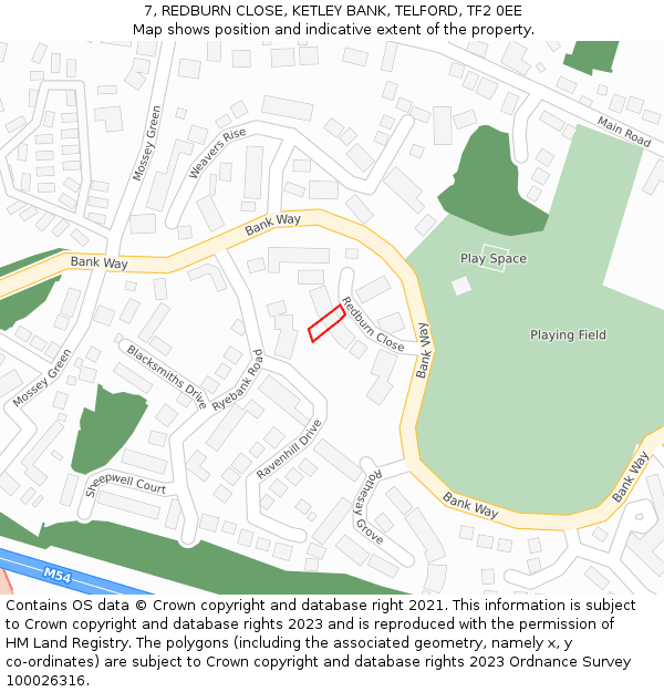 7, REDBURN CLOSE, KETLEY BANK, TELFORD, TF2 0EE: Location map and indicative extent of plot
