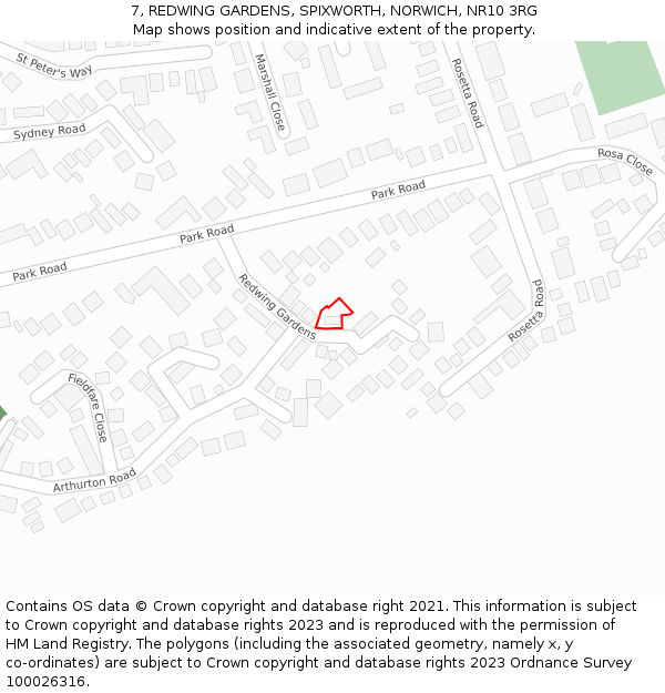 7, REDWING GARDENS, SPIXWORTH, NORWICH, NR10 3RG: Location map and indicative extent of plot