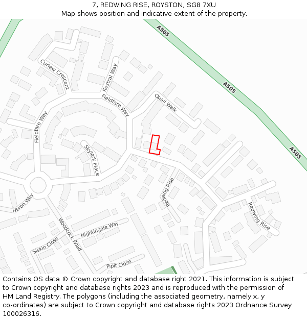 7, REDWING RISE, ROYSTON, SG8 7XU: Location map and indicative extent of plot