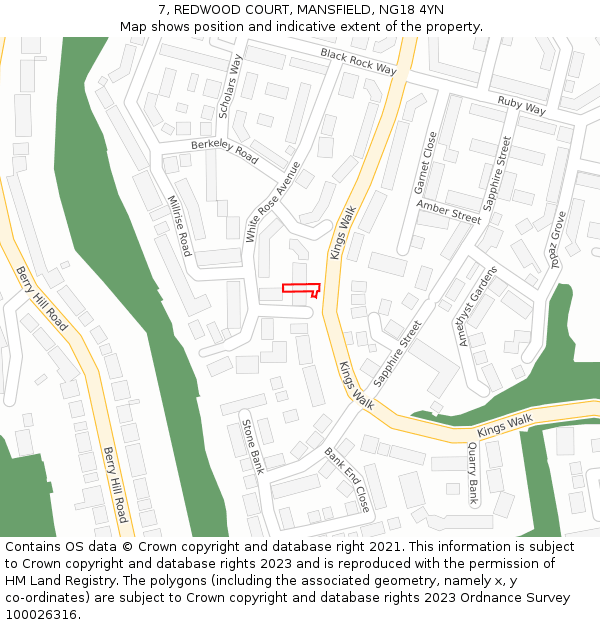 7, REDWOOD COURT, MANSFIELD, NG18 4YN: Location map and indicative extent of plot