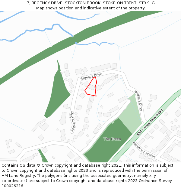 7, REGENCY DRIVE, STOCKTON BROOK, STOKE-ON-TRENT, ST9 9LG: Location map and indicative extent of plot