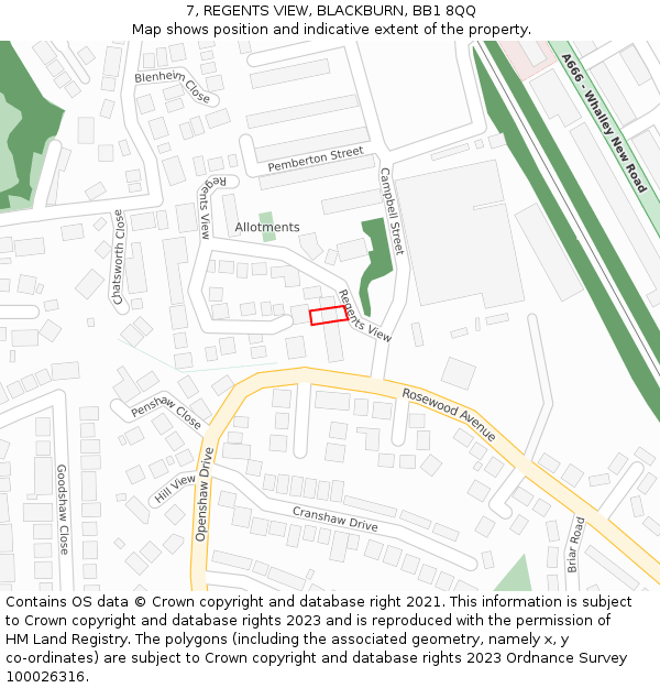 7, REGENTS VIEW, BLACKBURN, BB1 8QQ: Location map and indicative extent of plot