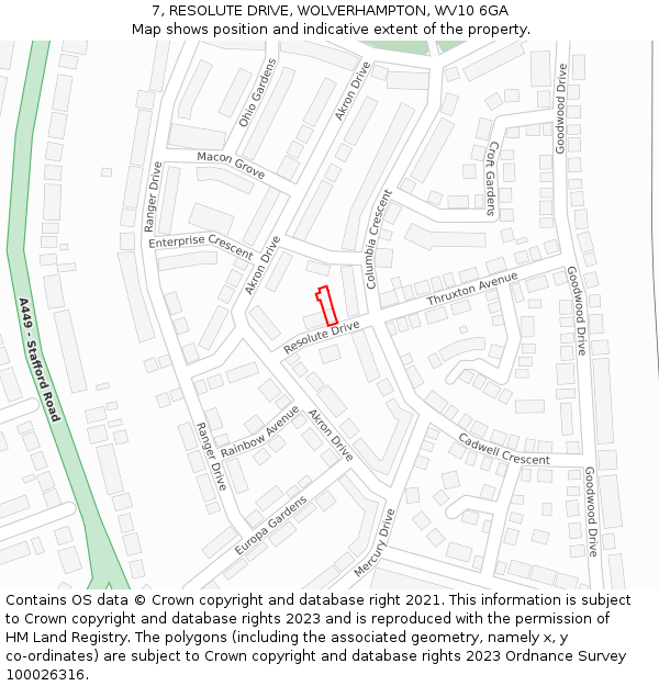 7, RESOLUTE DRIVE, WOLVERHAMPTON, WV10 6GA: Location map and indicative extent of plot