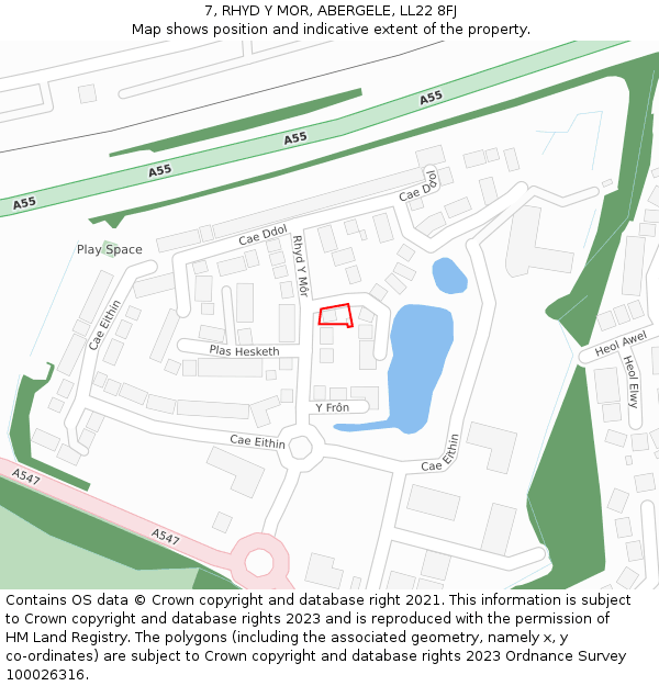 7, RHYD Y MOR, ABERGELE, LL22 8FJ: Location map and indicative extent of plot