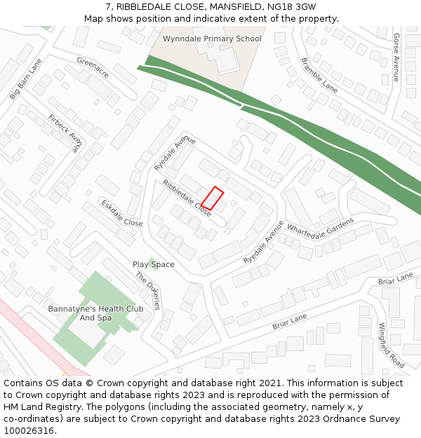 7, RIBBLEDALE CLOSE, MANSFIELD, NG18 3GW: Location map and indicative extent of plot