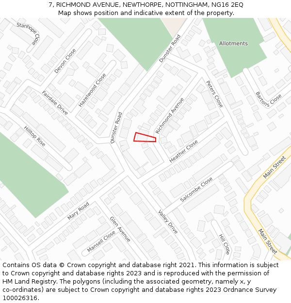 7, RICHMOND AVENUE, NEWTHORPE, NOTTINGHAM, NG16 2EQ: Location map and indicative extent of plot