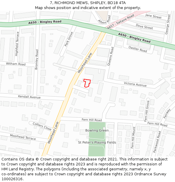 7, RICHMOND MEWS, SHIPLEY, BD18 4TA: Location map and indicative extent of plot