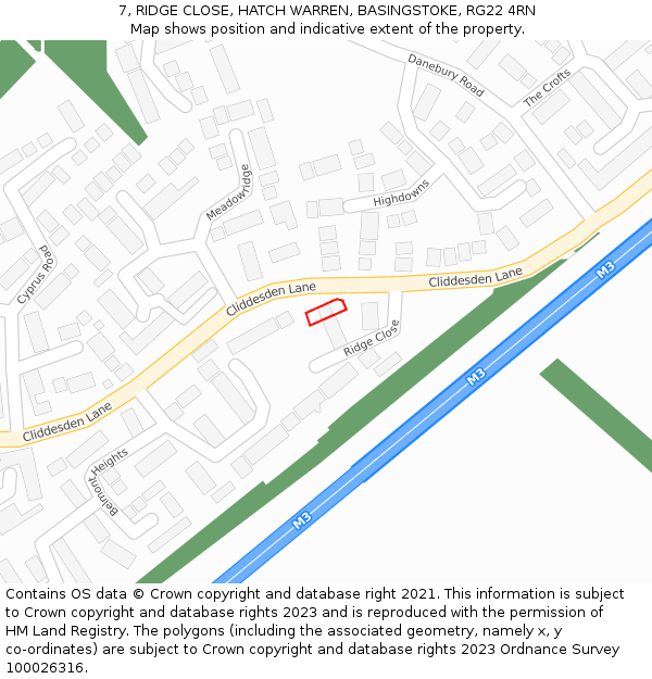 7, RIDGE CLOSE, HATCH WARREN, BASINGSTOKE, RG22 4RN: Location map and indicative extent of plot