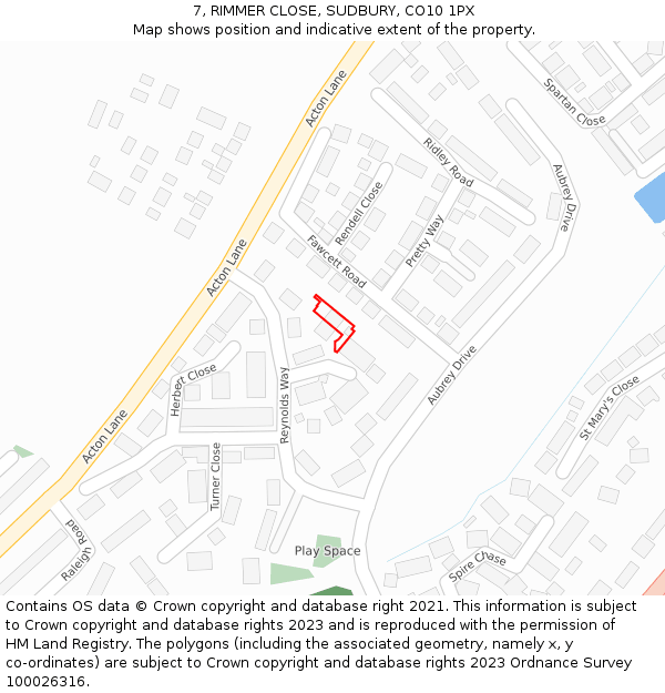7, RIMMER CLOSE, SUDBURY, CO10 1PX: Location map and indicative extent of plot