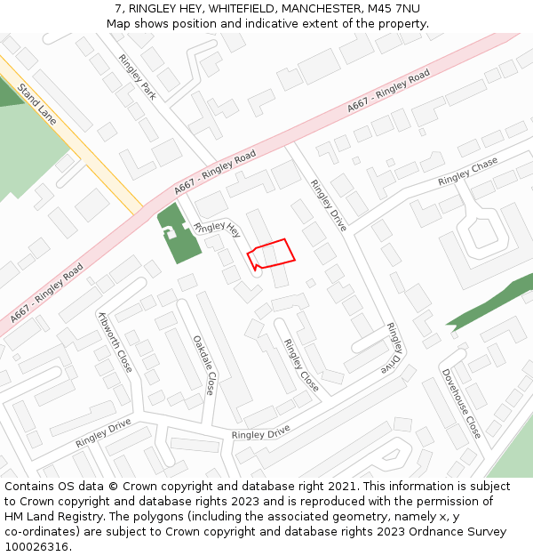 7, RINGLEY HEY, WHITEFIELD, MANCHESTER, M45 7NU: Location map and indicative extent of plot