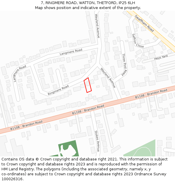 7, RINGMERE ROAD, WATTON, THETFORD, IP25 6LH: Location map and indicative extent of plot