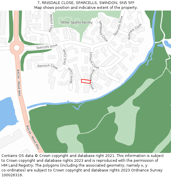 7, RINSDALE CLOSE, SPARCELLS, SWINDON, SN5 5FF: Location map and indicative extent of plot