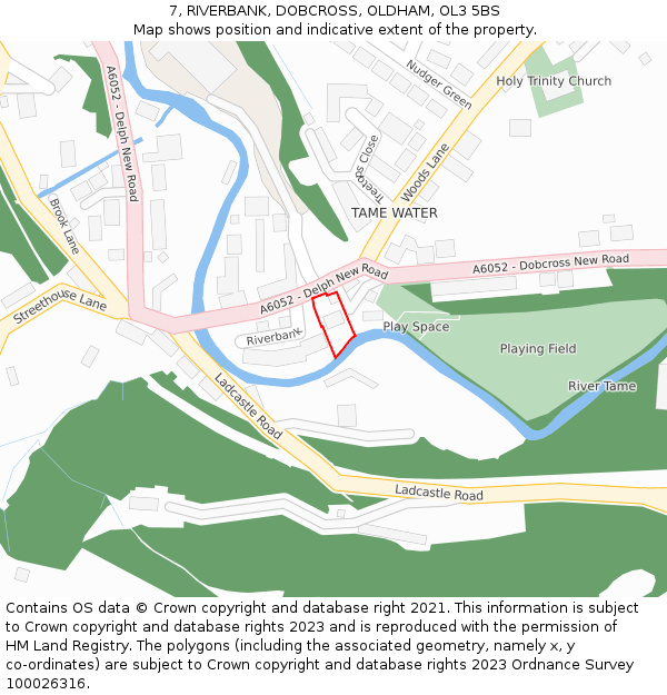 7, RIVERBANK, DOBCROSS, OLDHAM, OL3 5BS: Location map and indicative extent of plot
