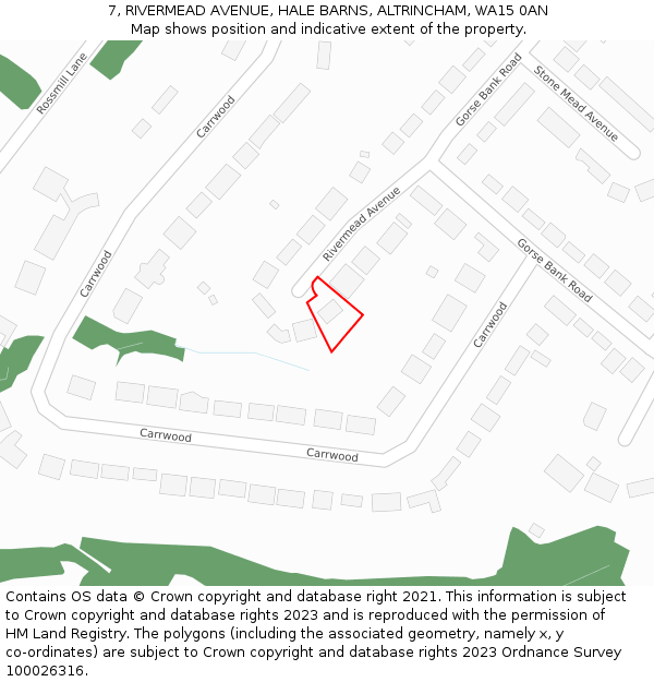 7, RIVERMEAD AVENUE, HALE BARNS, ALTRINCHAM, WA15 0AN: Location map and indicative extent of plot