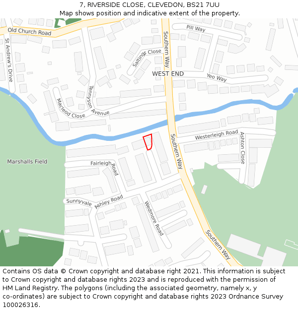 7, RIVERSIDE CLOSE, CLEVEDON, BS21 7UU: Location map and indicative extent of plot