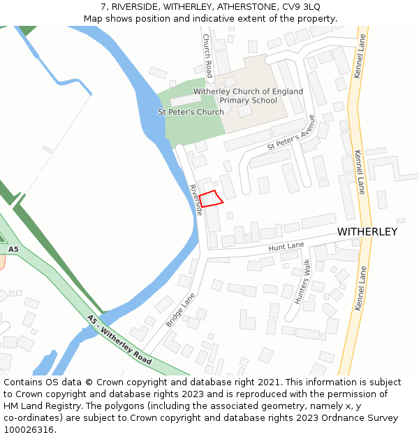7, RIVERSIDE, WITHERLEY, ATHERSTONE, CV9 3LQ: Location map and indicative extent of plot