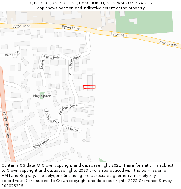 7, ROBERT JONES CLOSE, BASCHURCH, SHREWSBURY, SY4 2HN: Location map and indicative extent of plot