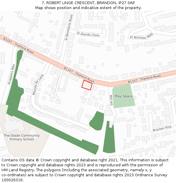 7, ROBERT LINGE CRESCENT, BRANDON, IP27 0AP: Location map and indicative extent of plot