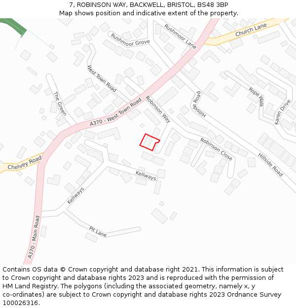 7, ROBINSON WAY, BACKWELL, BRISTOL, BS48 3BP: Location map and indicative extent of plot
