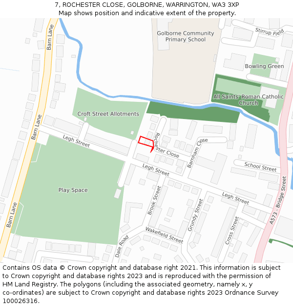 7, ROCHESTER CLOSE, GOLBORNE, WARRINGTON, WA3 3XP: Location map and indicative extent of plot