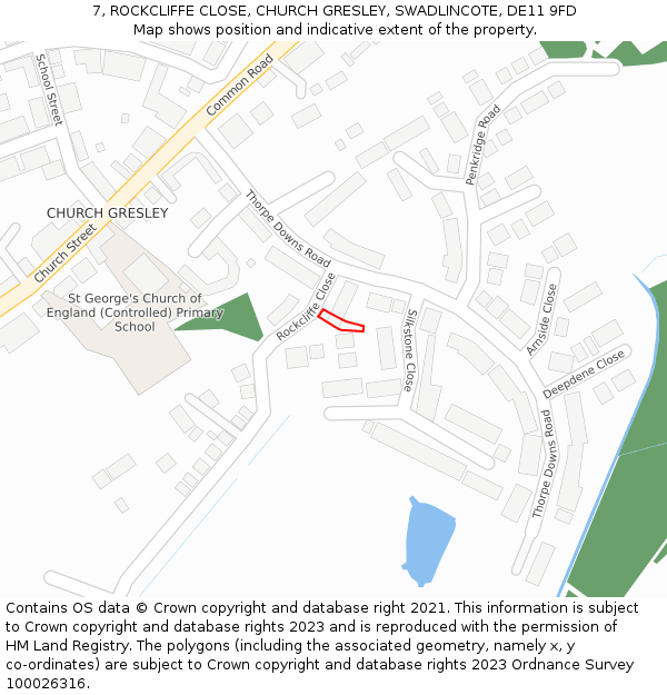 7, ROCKCLIFFE CLOSE, CHURCH GRESLEY, SWADLINCOTE, DE11 9FD: Location map and indicative extent of plot