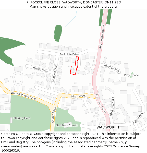 7, ROCKCLIFFE CLOSE, WADWORTH, DONCASTER, DN11 9SD: Location map and indicative extent of plot