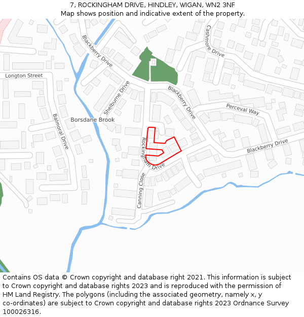 7, ROCKINGHAM DRIVE, HINDLEY, WIGAN, WN2 3NF: Location map and indicative extent of plot