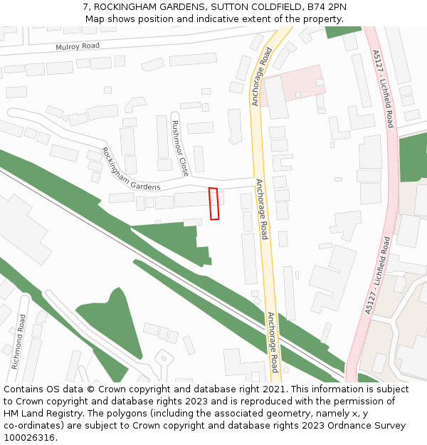 7, ROCKINGHAM GARDENS, SUTTON COLDFIELD, B74 2PN: Location map and indicative extent of plot