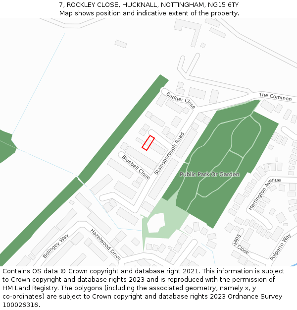 7, ROCKLEY CLOSE, HUCKNALL, NOTTINGHAM, NG15 6TY: Location map and indicative extent of plot