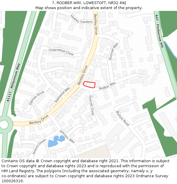 7, RODBER WAY, LOWESTOFT, NR32 4WJ: Location map and indicative extent of plot