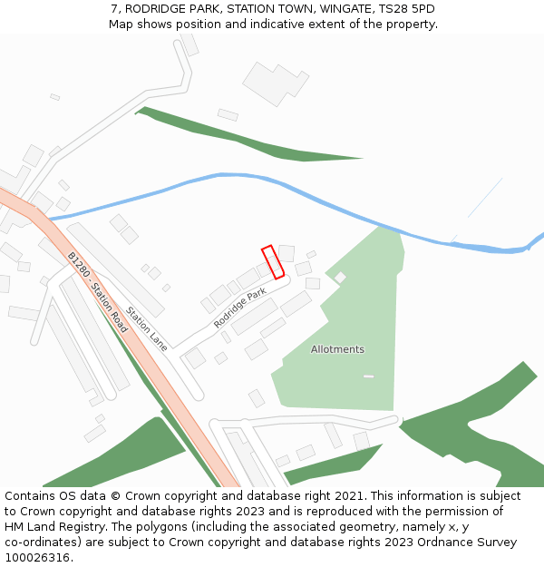 7, RODRIDGE PARK, STATION TOWN, WINGATE, TS28 5PD: Location map and indicative extent of plot