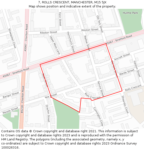 7, ROLLS CRESCENT, MANCHESTER, M15 5JX: Location map and indicative extent of plot