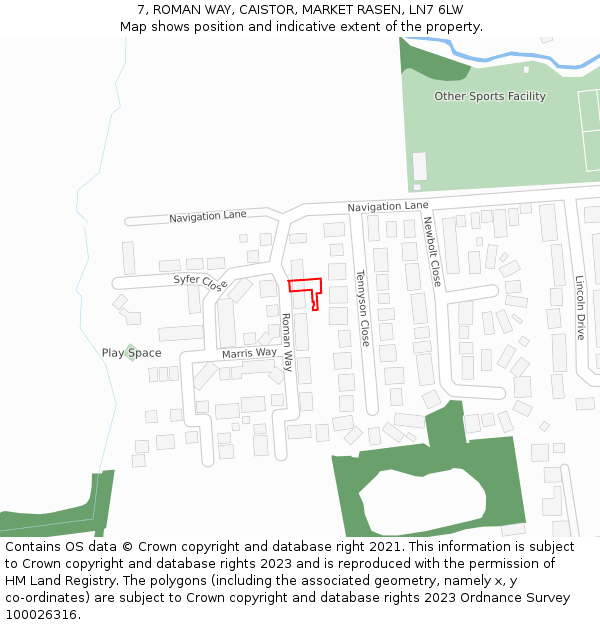 7, ROMAN WAY, CAISTOR, MARKET RASEN, LN7 6LW: Location map and indicative extent of plot