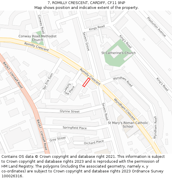 7, ROMILLY CRESCENT, CARDIFF, CF11 9NP: Location map and indicative extent of plot