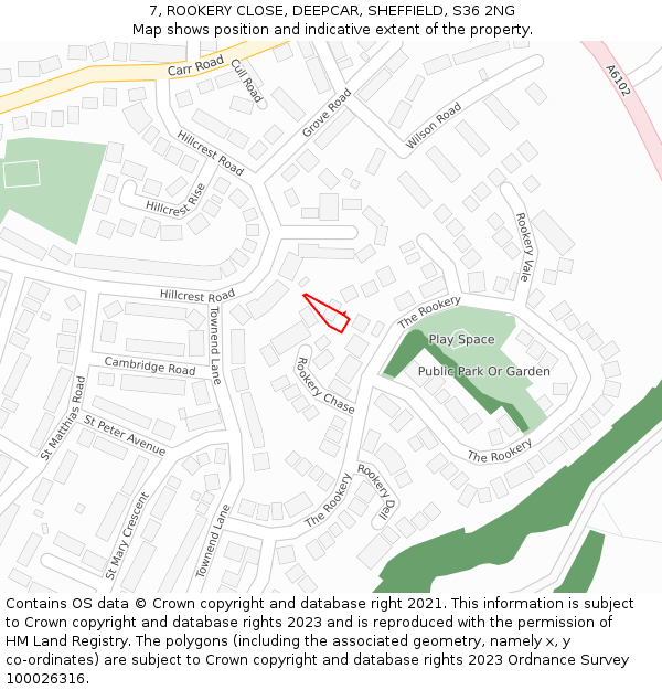 7, ROOKERY CLOSE, DEEPCAR, SHEFFIELD, S36 2NG: Location map and indicative extent of plot