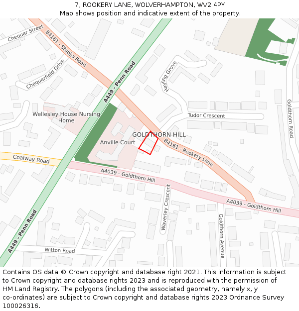 7, ROOKERY LANE, WOLVERHAMPTON, WV2 4PY: Location map and indicative extent of plot