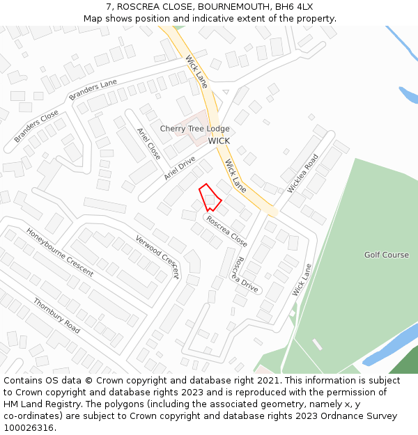 7, ROSCREA CLOSE, BOURNEMOUTH, BH6 4LX: Location map and indicative extent of plot