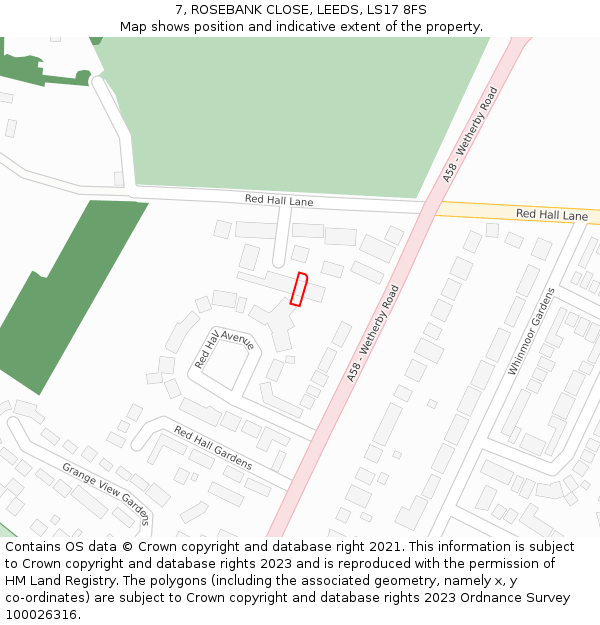 7, ROSEBANK CLOSE, LEEDS, LS17 8FS: Location map and indicative extent of plot