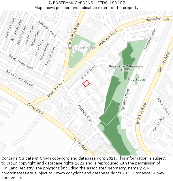 7, ROSEBANK GARDENS, LEEDS, LS3 1EZ: Location map and indicative extent of plot
