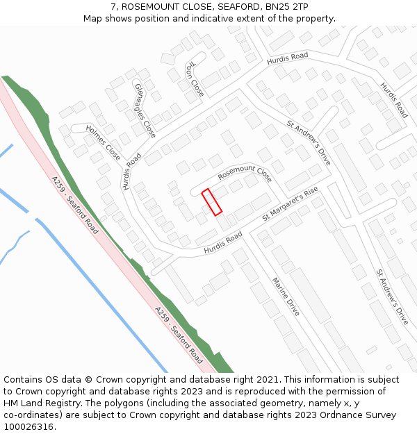 7, ROSEMOUNT CLOSE, SEAFORD, BN25 2TP: Location map and indicative extent of plot