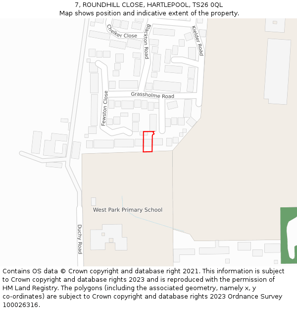 7, ROUNDHILL CLOSE, HARTLEPOOL, TS26 0QL: Location map and indicative extent of plot
