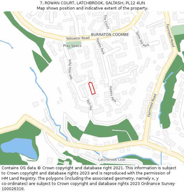 7, ROWAN COURT, LATCHBROOK, SALTASH, PL12 4UN: Location map and indicative extent of plot