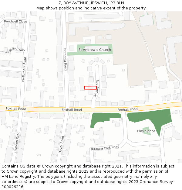 7, ROY AVENUE, IPSWICH, IP3 8LN: Location map and indicative extent of plot