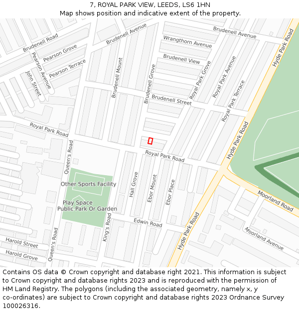 7, ROYAL PARK VIEW, LEEDS, LS6 1HN: Location map and indicative extent of plot