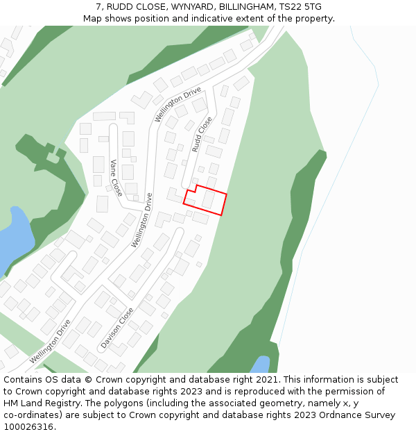 7, RUDD CLOSE, WYNYARD, BILLINGHAM, TS22 5TG: Location map and indicative extent of plot